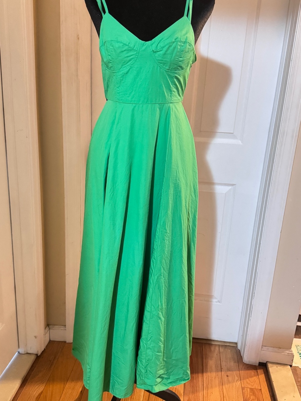 Zara Poplin Flounce Green Maxi Dress